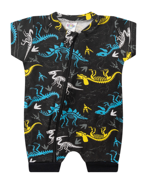 Macacão Bebê Menino Curto Dinossauros Preto