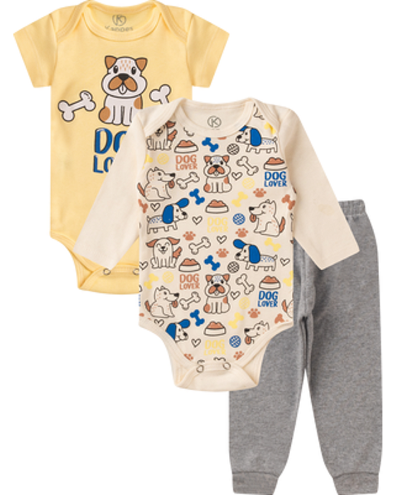 Kit Body 3 peças Bebê Dog Lover