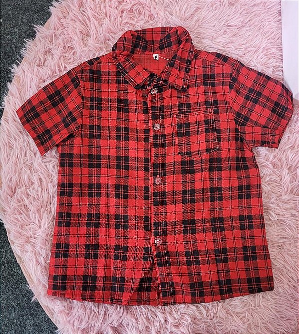 Camisa Xadrez Adulto Vermelho e Preto
