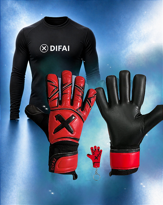 KIT LUVAS DIFAI SPIDER VERMELHA + CAMISETA TÉRMICA