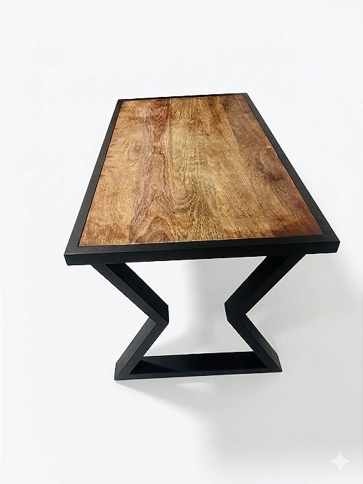 Mesa De Jantar Industrial Tampo Madeira Maciça