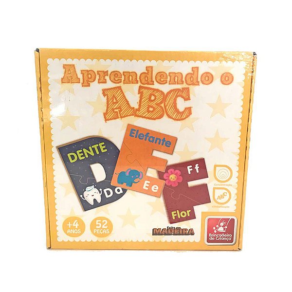 Quebra-Cabeça Do Alfabeto Aprendendo Abc Madeira 52 Peças