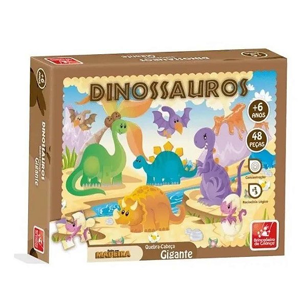 Quebra-Cabeça Dinossauros Brincadeira de Criança - 48PCS