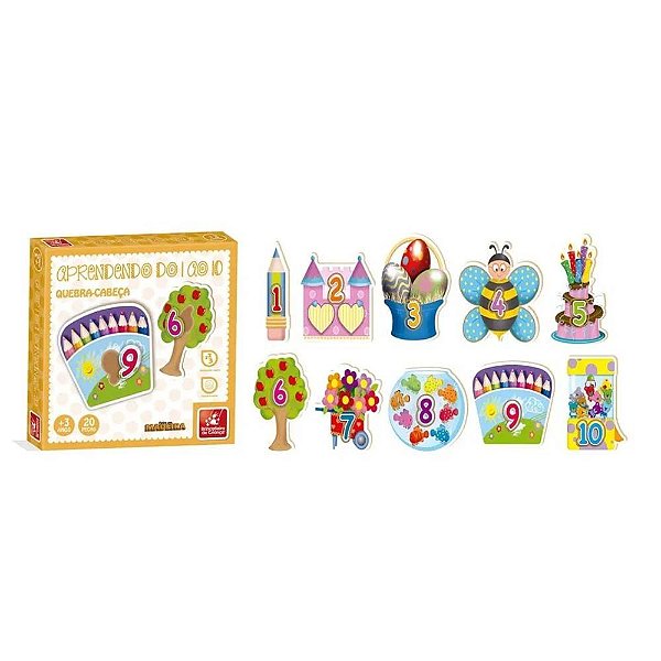 Quebra-Cabeça Aprendendo Números 1 Ao 10 Brincadeira de Criança - 20PCS