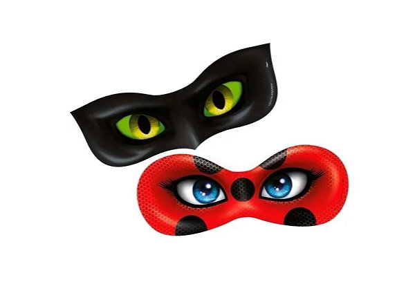 Máscara Cartonada Ladybug e Cat Noir 06 unidades - Regina Festas