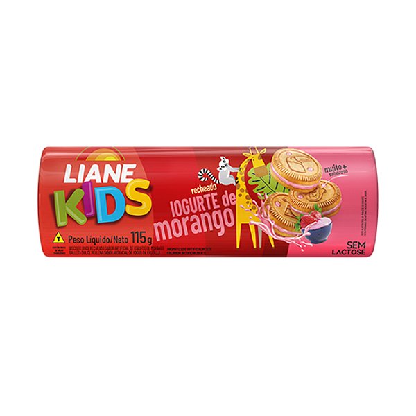 Biscoito Recheado Diversão Iogurte de Morango Sem Lactose 115 Gramas - Liane