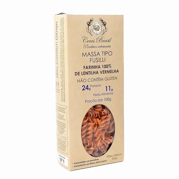 Fusilli Lentilha Vermelha 200g Sem Gluten - Ceres Brasil