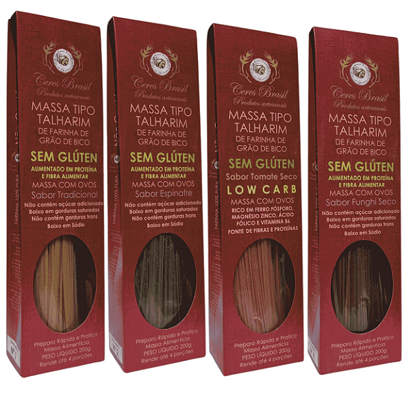 Kit com 4 Sabores de Talharim de Farinha de Grão de Bico - Ceres Brasil
