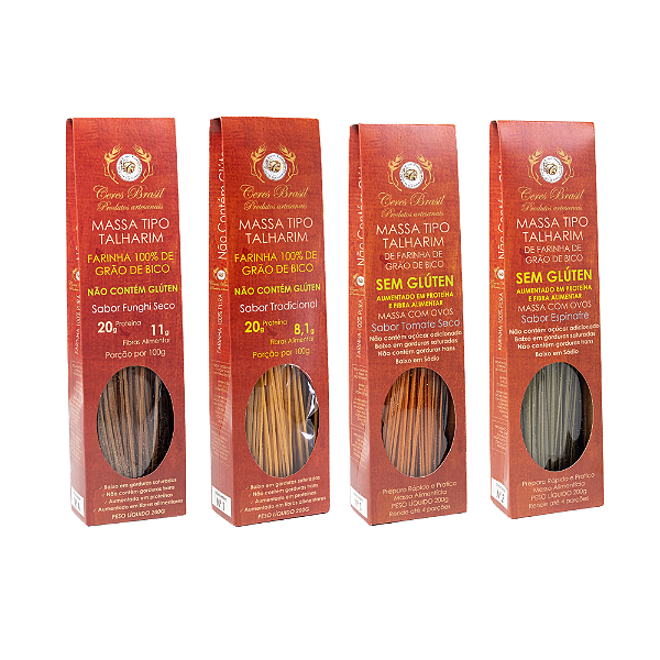 Kit com 4 Sabores de Talharim de Farinha de Grão de Bico - Ceres Brasil