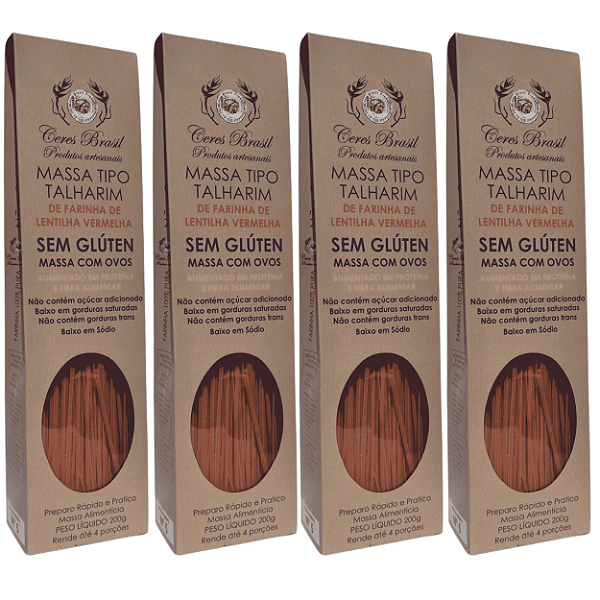 Kit com 4 unidades de Talharim de Farinha de Lentilha Vermelha - Ceres Brasil