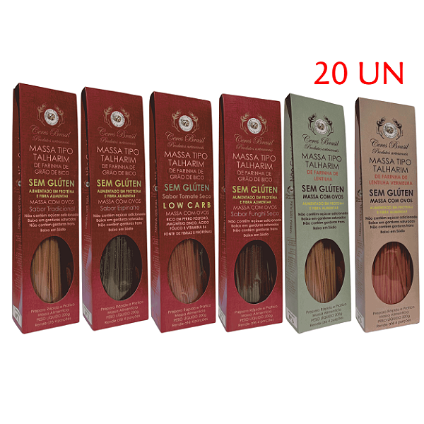 Kit com 20 unidades de Talharim de Farinha de Grão de Bico e Farinha de Lentilha