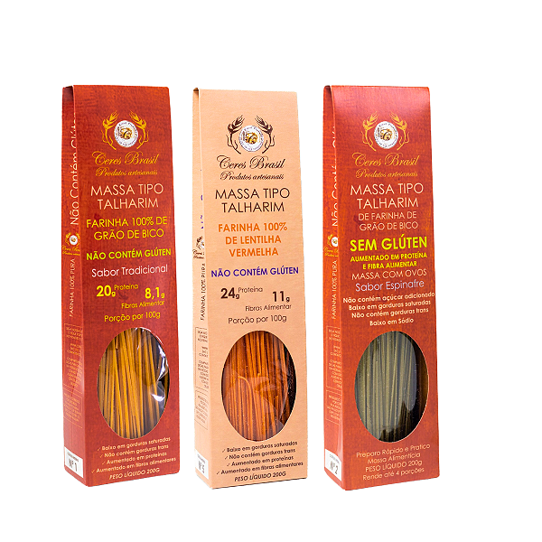 Kit 3 Sabores de macarrão tipo Talharim S/ Glúten Proteico