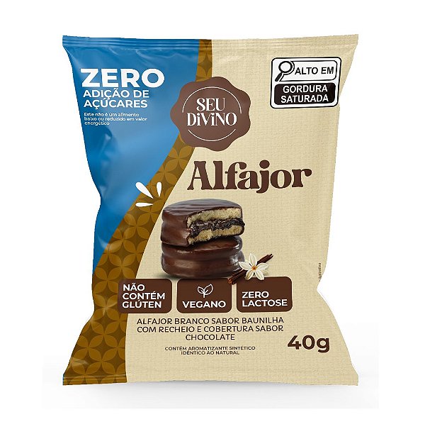 Alfajor VEGANO branco c/rech chocolate ZERO AÇÚCAR s/glúten 40g
