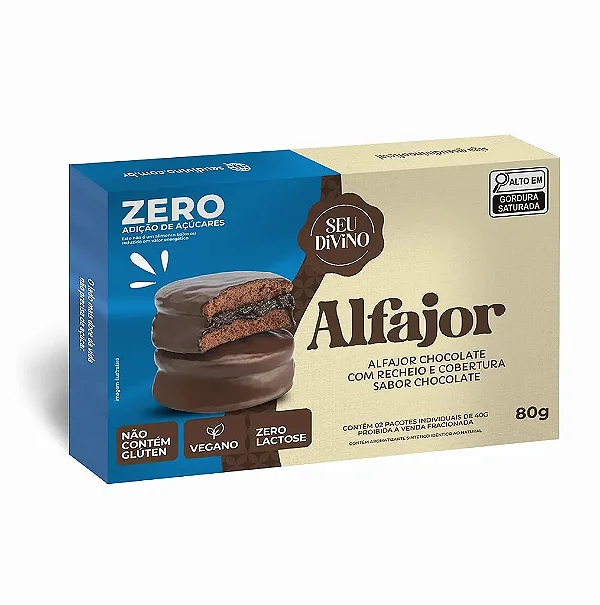 Alfajor de Chocolate Sem Gluten Zero Lactose Vegano Zero Adicao de Acucares Seu Divino 80g