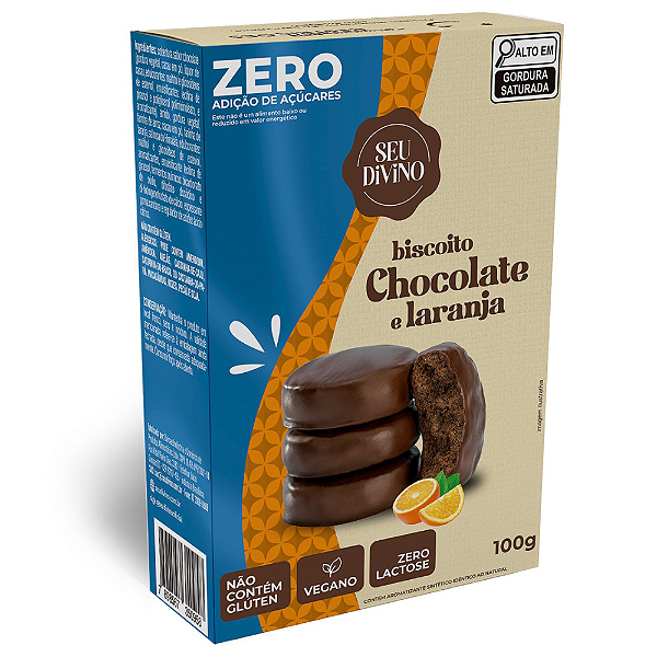 Biscoito Chocolate e Laranja Seu Divino 100g - Sem Gluten, Zero Lactose, Vegano, Zero Adicao de Acucares
