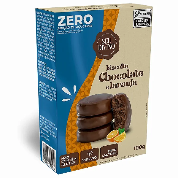 Biscoito Chocolate e Laranja Seu Divino 100g - Sem Gluten, Zero Lactose, Vegano, Zero Adicao de Acucares
