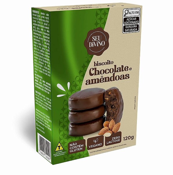 Biscoito Chocolate e Amêndoas Sem Glúten Vegano Zero Lactose 120g