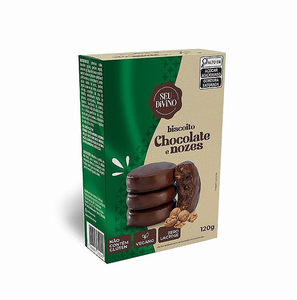 Biscoito Chocolate com Nozes Sem Glúten Vegano Zero Lactose 120g