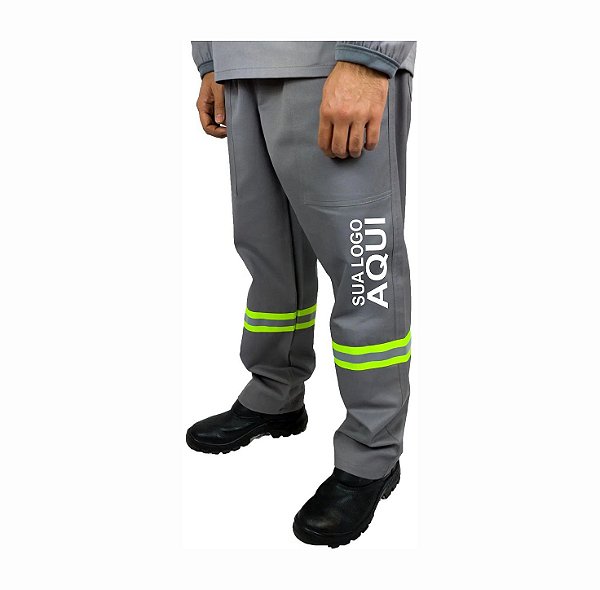 Kit 10 Calça em Brim Profissional Cargo Com Faixa Refletiva Personalizada