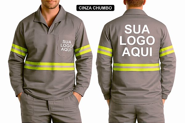 Jaleco em Brim Profissional com Faixa Refletiva Personalizado Uniformes Profissionais - Kit 10 unidades