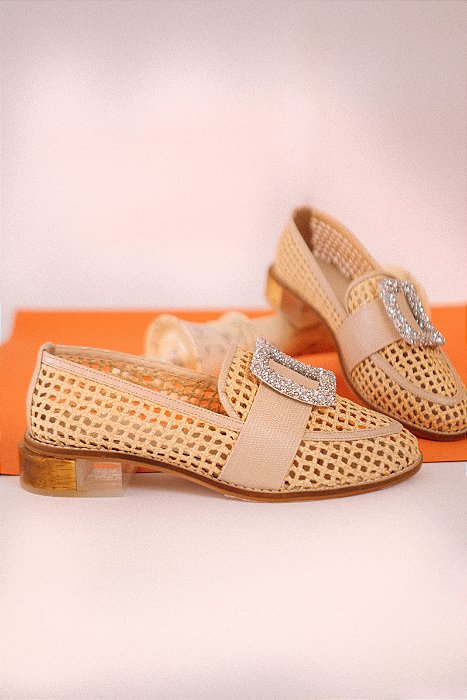 Loafer Ráfia Lezard Manteiga