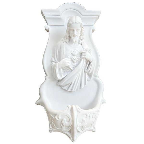 Pia Água Benta Sagrado Coração de Jesus 40cm Pó de Mármore