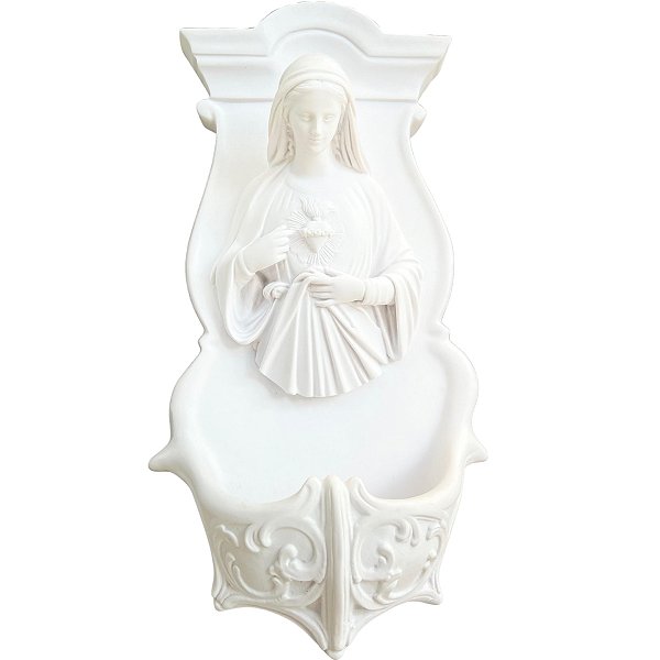 Pia Água Benta Imaculado Coração de Maria 40cm Pó de Mármore