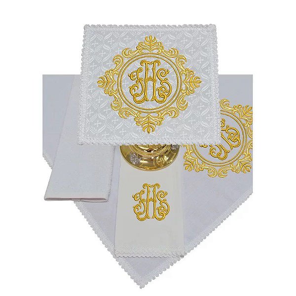 Conjunto De Alfaias Bordado Jhs Para Altar Em Tecido Litúrgico Kit
