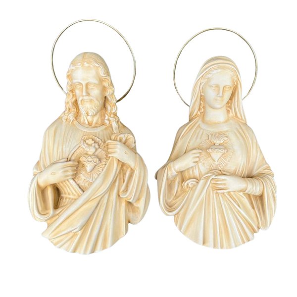 Conjunto Busto Sagrado Coração de Jesus e Maria P/ Parede | Marfim