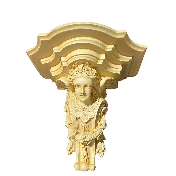 Suporte P/ Imagem Parede Peanha Resina Marfim Anjo 55cm
