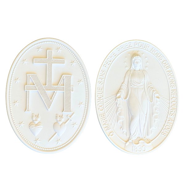 Conjunto Medalha Nossa Senhora das Graças 25cm Parede | Pó de Mármore