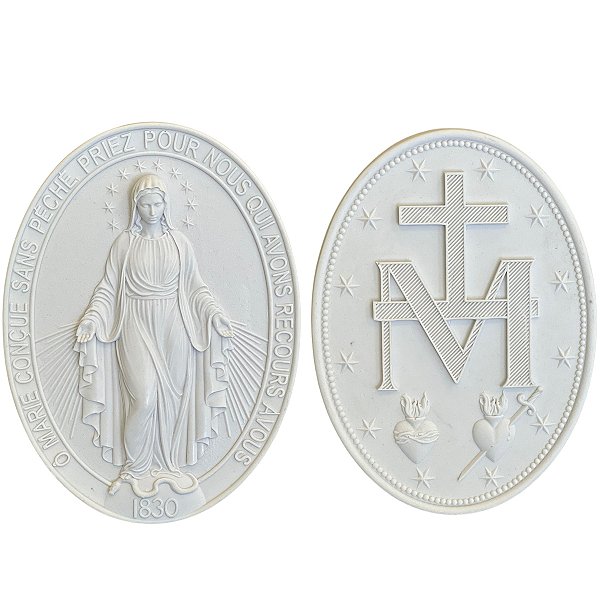 Conjunto Medalhas Nossa Senhora das Graças 15cm P/ Mesa Parede | Pó de Mármore