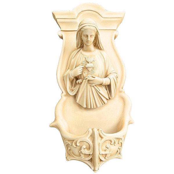 Pia De Água Benta Imaculado Coração de Maria 40cm Marfim
