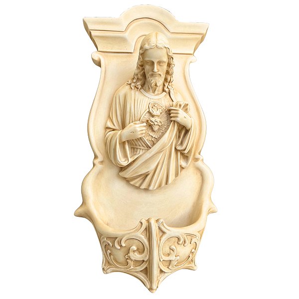 Pia Água Benta Sagrado Coração de Jesus 40cm Marfim