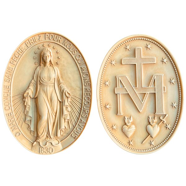 Conjunto Medalhas Nossa Senhora das Graças 15cm P/ Mesa Parede | Marfim