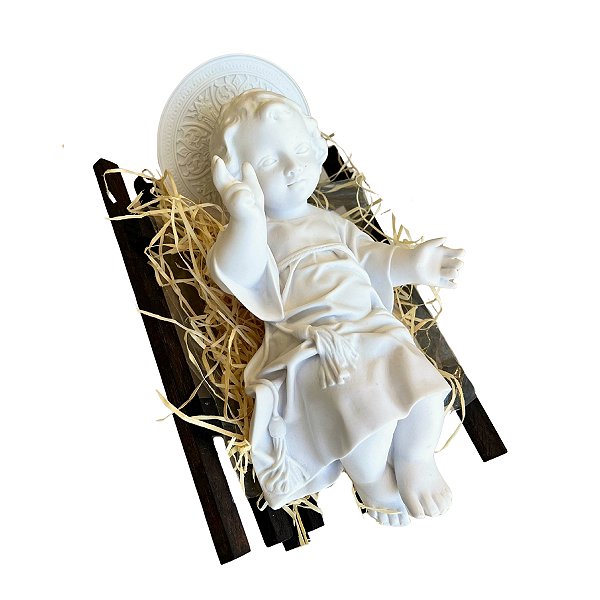 Imagem Menino Jesus 26cm C/ Manjedoura Área Externa | Pó de Mármore