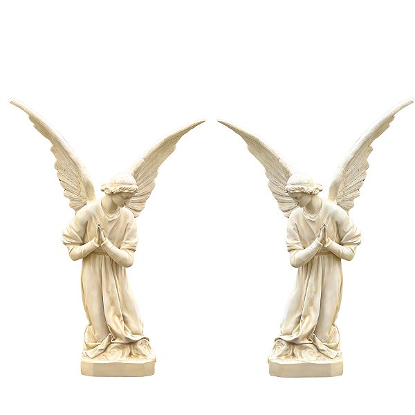 Conjunto Anjos Adoradores 105cm Marfim Pó de Mármore