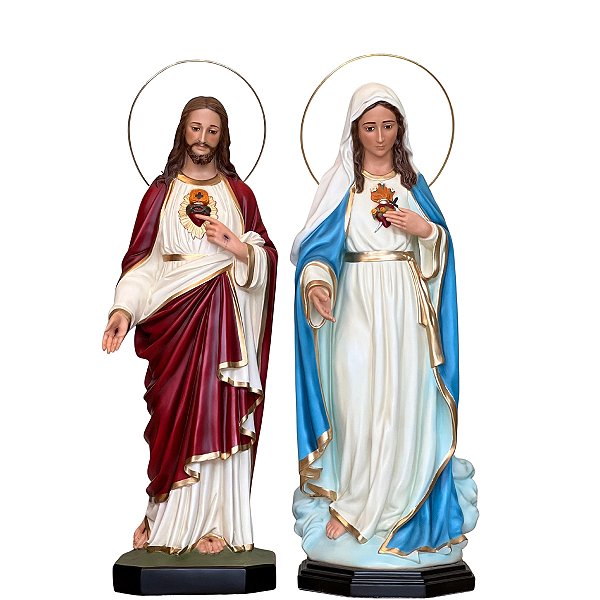 Conjunto Sagrado Coração de Jesus e Imaculado Coração de Maria 105cm | Resina