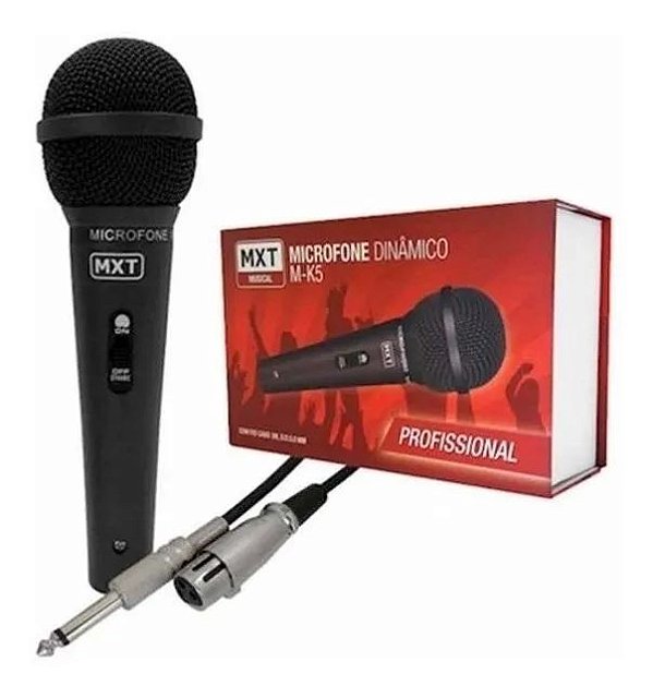 Microfone Dinâmico De Metal MXT M-K5 Preto Cabo 3m