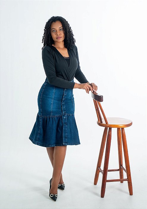 Saia Jeans midi com 1 maria REF 159