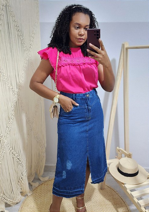 Saia Maxi Midi com fenda frontal lavado escuro REF 0186