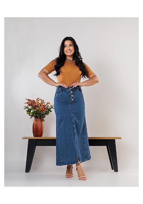 Saia Maxi Midi com recortes laterais e fenda frontal Ref 252