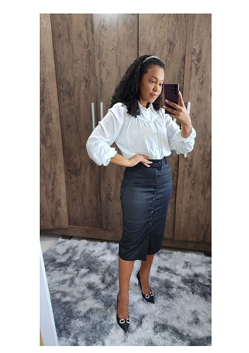 Saia Jeans midi Preta  REF 0202
