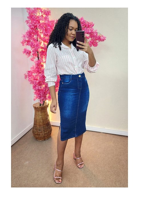 Saia Midi Jeans com fendas laterais REF 227