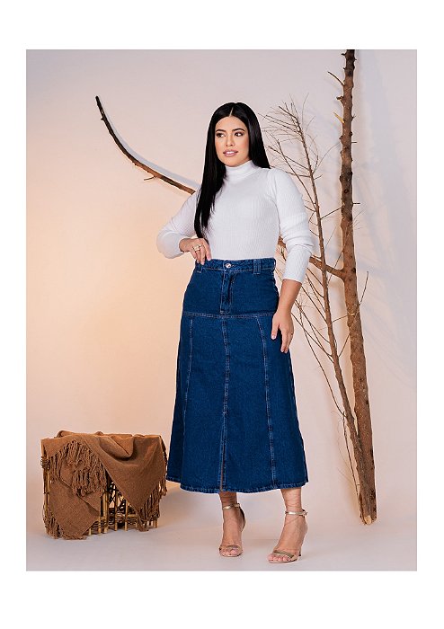 Saia Jeans Maxi Midi Ref 240 lavado escuro