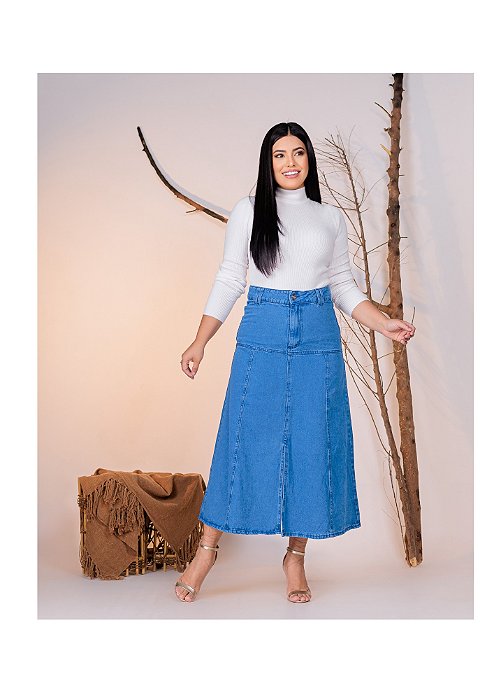 Saia Jeans Maxi Midi Ref 0240 lavado Claro