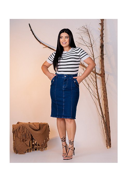 Saia Jeans com nervura Ref 238