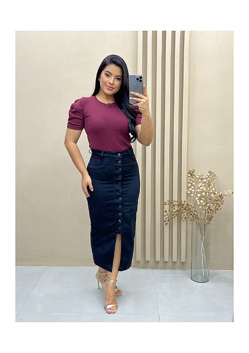 Saia Maxi Midi Jeans Preto Ref 0250