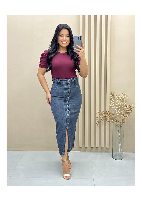Saia Maxi Midi Jeans Black Vintage Ref 00250