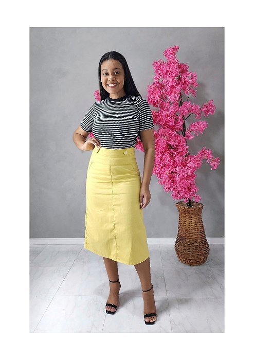 Saia Brim 100%  Ref Sara 259 Amarelo Manteiga.